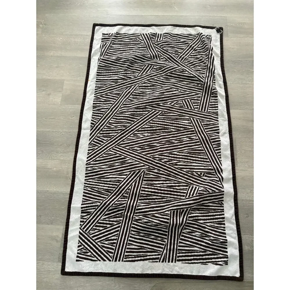 Henri Bendel Distressed Stripe Beack Blanket Towel RARE Brown White